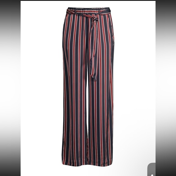 FRAME NWT Striped Satin Charmeuse Wide-Leg PantsBeltedSize M
